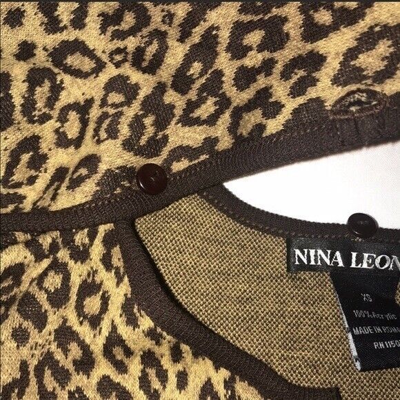 Nina Leonard for QVC Leopard Cardigan Jacket & Scarf Vintage Sz.4 - Picture 10 of 11